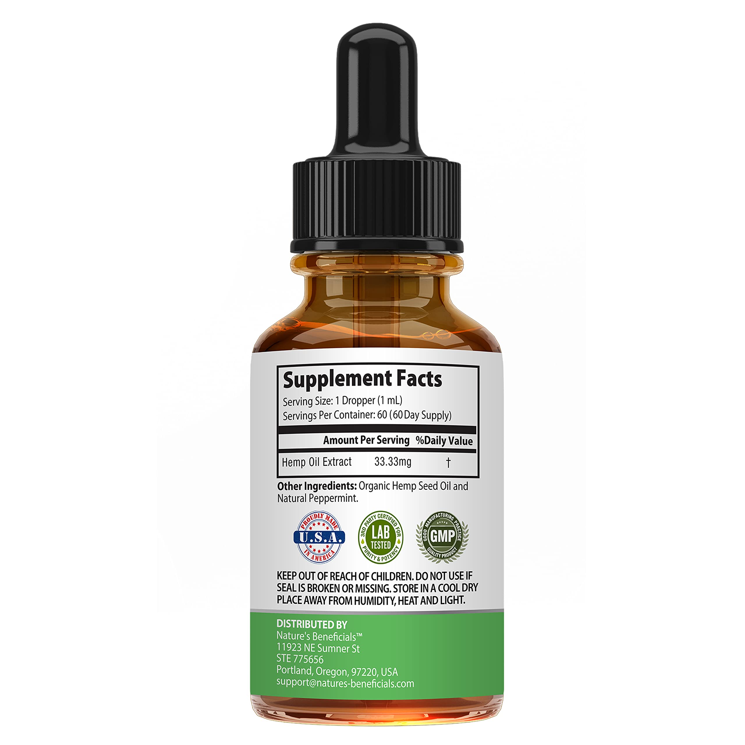 Nature's Beneficials peppermint-flavored hemp oil offers a refreshing, smooth feel.