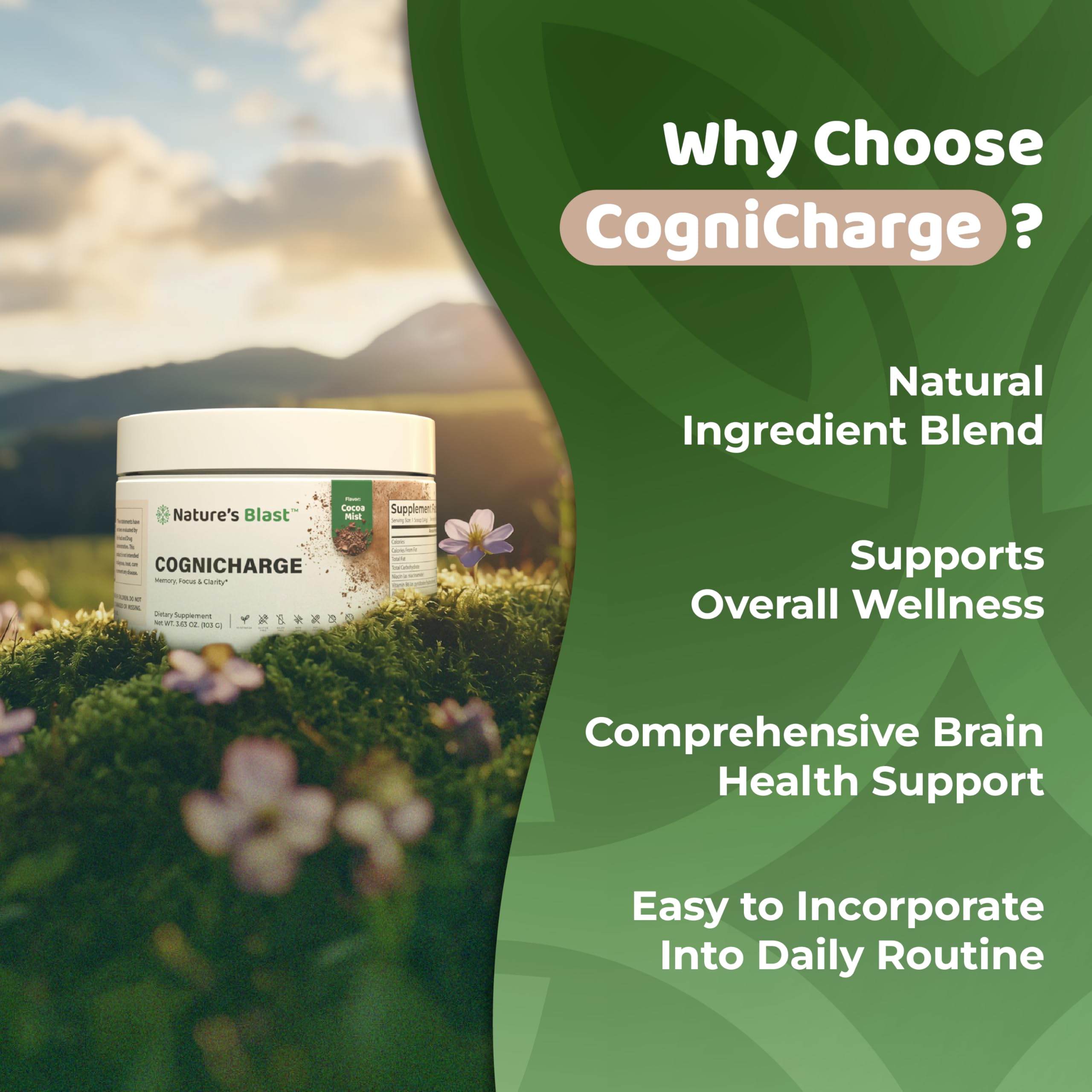 Bacopa ingredient detail emphasizes memory-supporting botanicals in CogniCharge