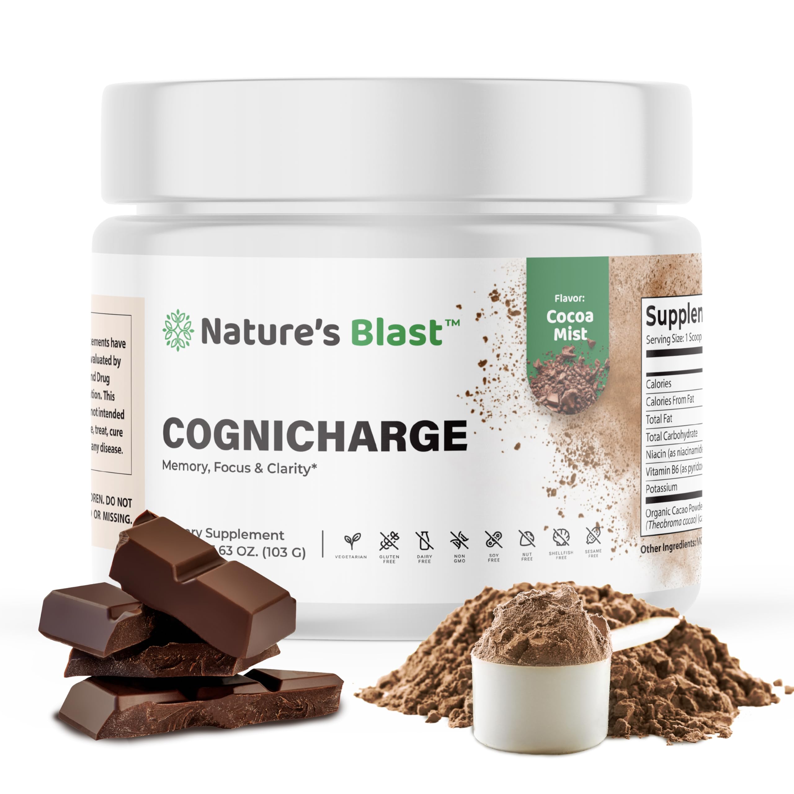 NATURES BLAST CogniCharge bottle shown for daily brain support and easy mix