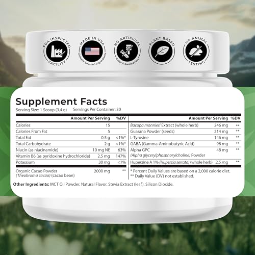 CogniCharge powder scoop highlighting convenient serving and quick dissolution in water