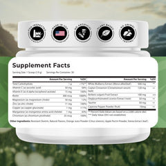 NATURES BLAST Gluco-Powder ingredients panel highlighting mulberry extract.