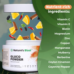 NATURES BLAST Gluco-Powder pouring action implies easy daily use.