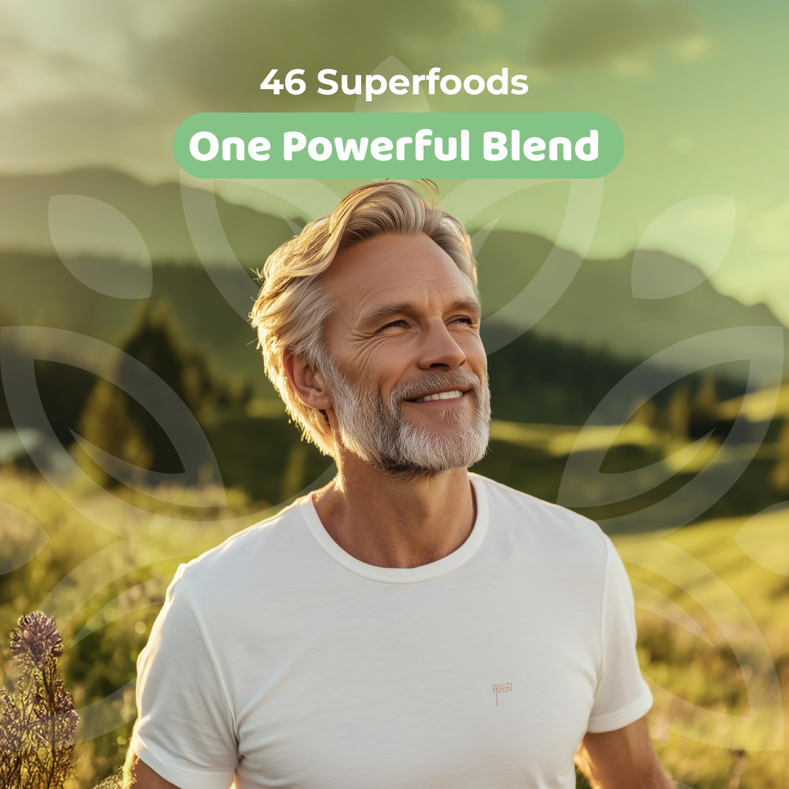 NATURES BLAST Greens Superfood Powder vegan gluten-free symbol emphasizes plant-based nutrition.