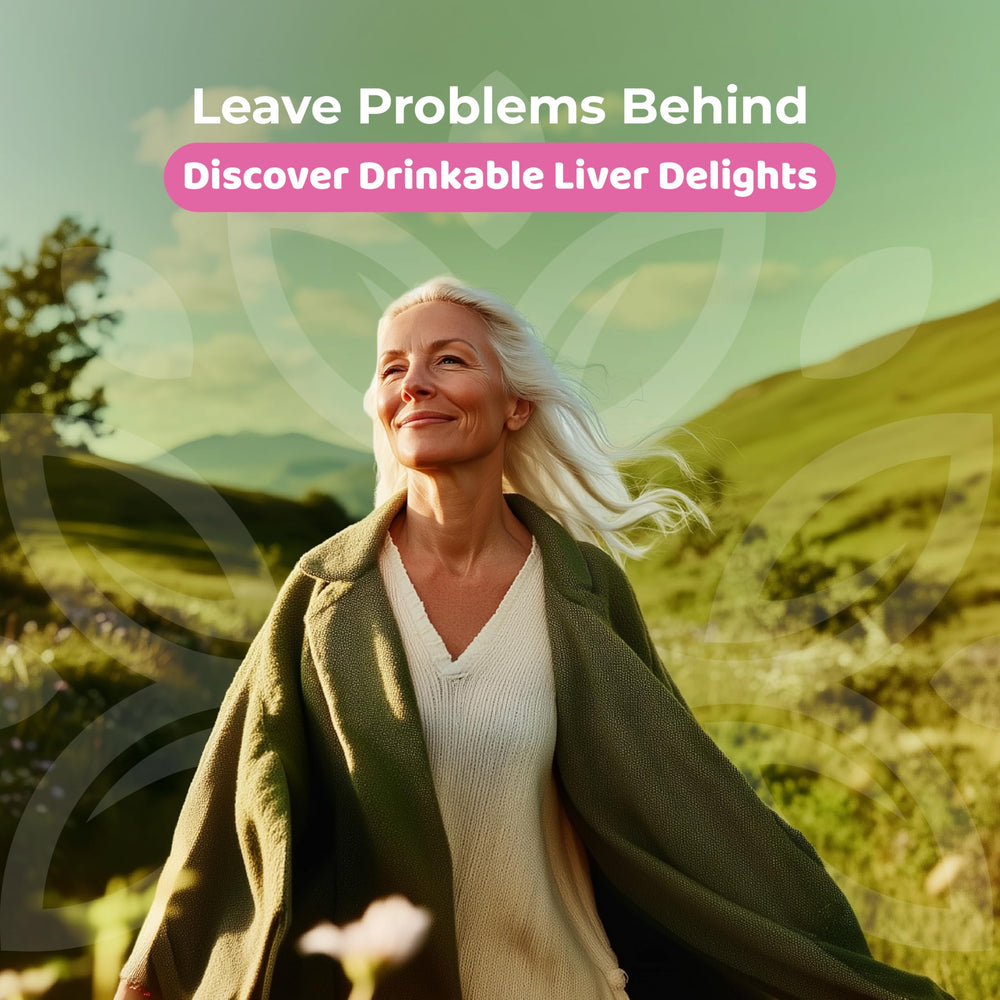 Glass with Nature's Blast Liver 360 powder ready to mix.