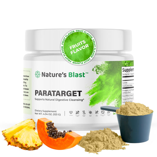 NATURES BLAST ParaTarget digestive cleanse bottle for daily balance in an appealing fruit flavor