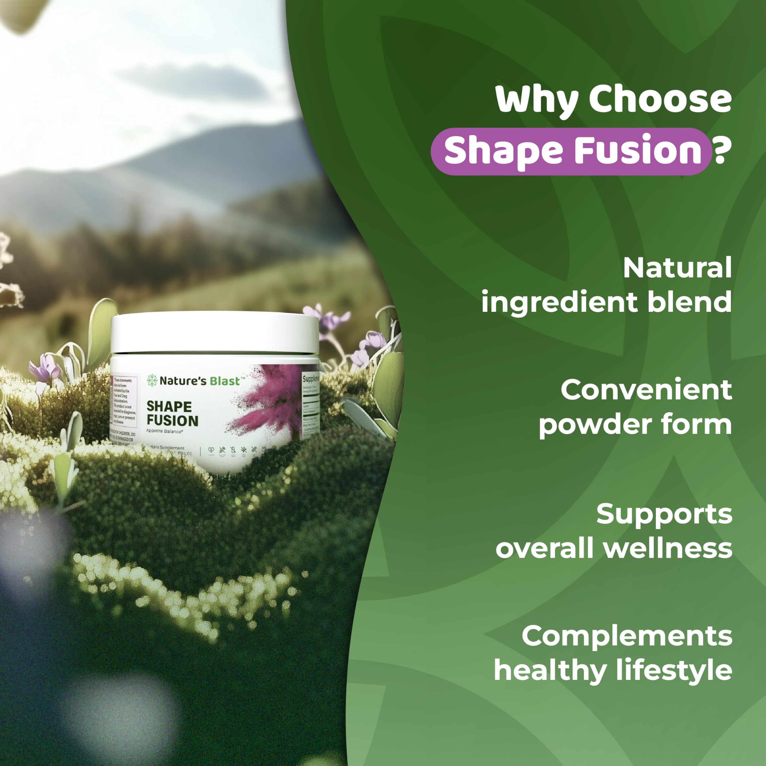 NATURES BLAST Shape Fusion glass-jar on shelf for USA-made reassurance.