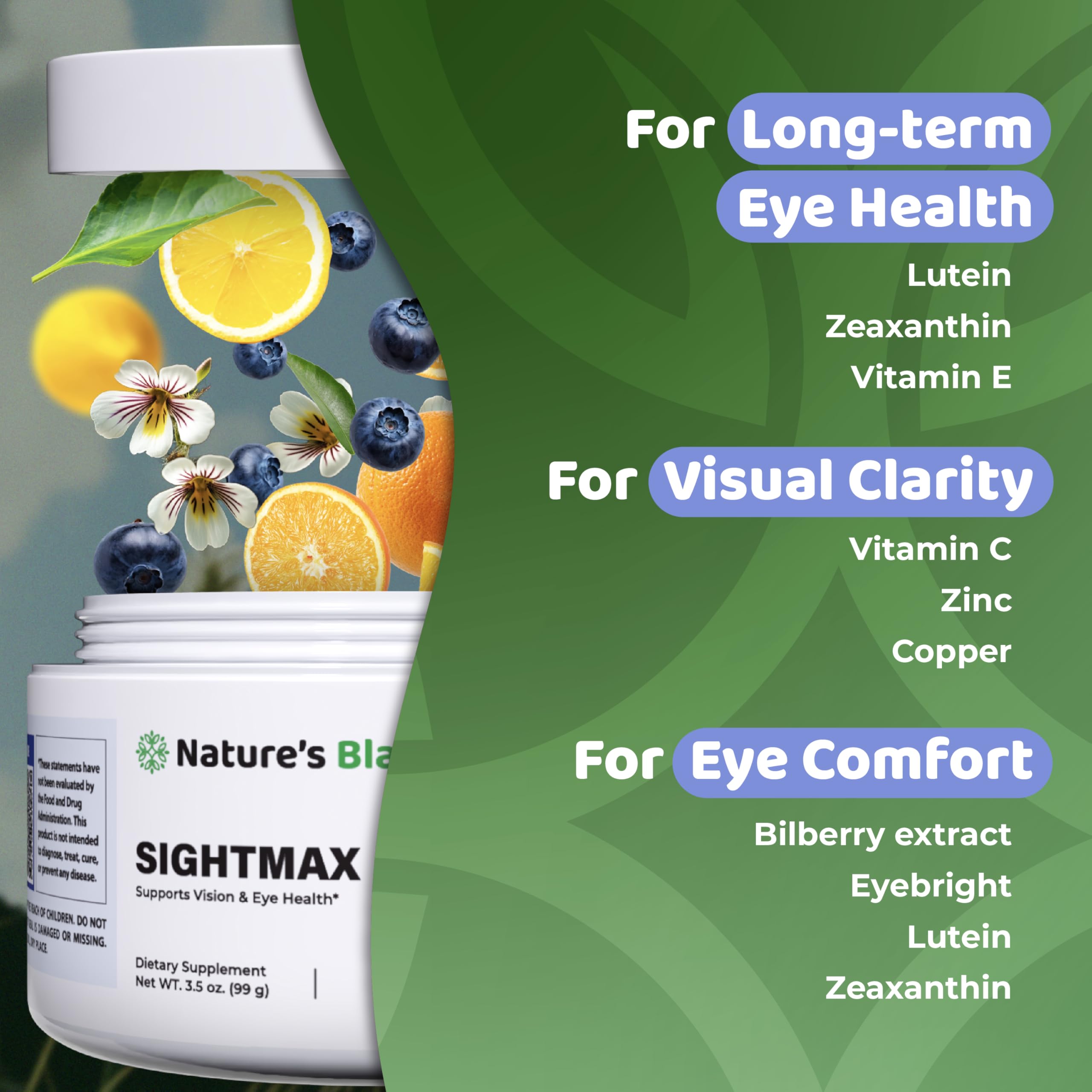 Dosing scoop for SightMax shows easy-to-measure daily servings.