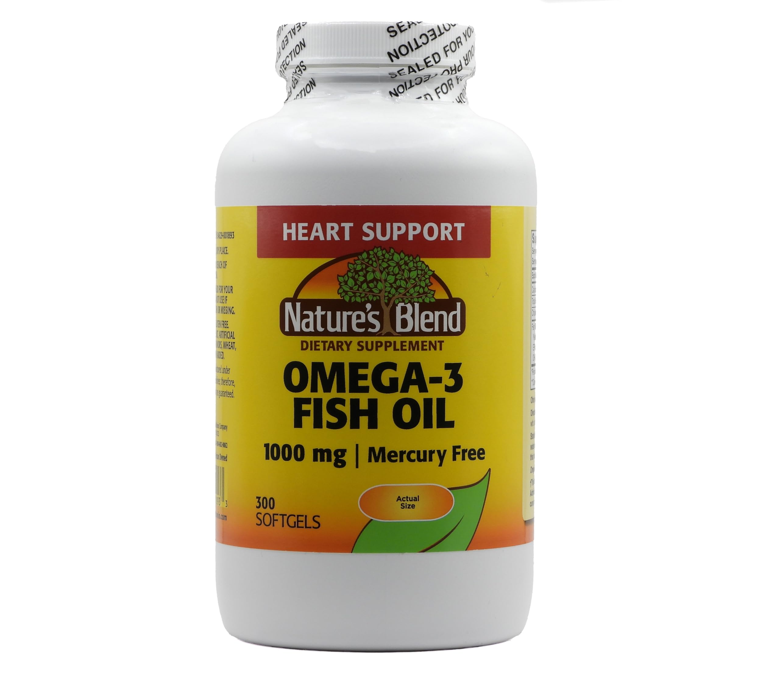 Nature's Blend Omega-3 fish oil bottle for daily wellness on a clean surface.