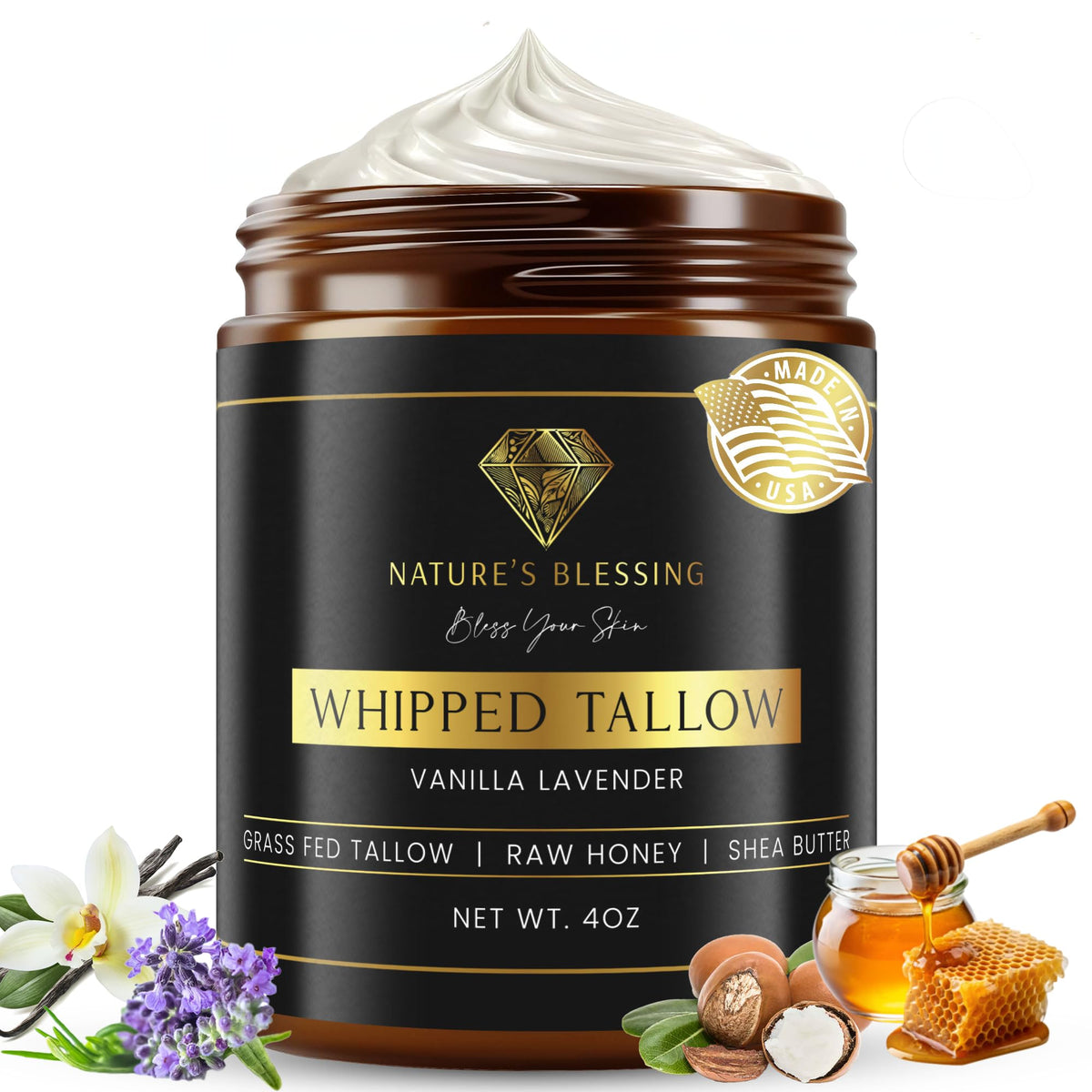 Nature's Blessing anti-aging beef tallow cream jar with rich hydration texture
