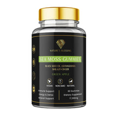 Nature's Blessing sea moss gummies bottle front for daily energy support.