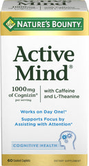 Nature's Bounty Active Mind bottle pouring to show quick focus support during daily tasks.
