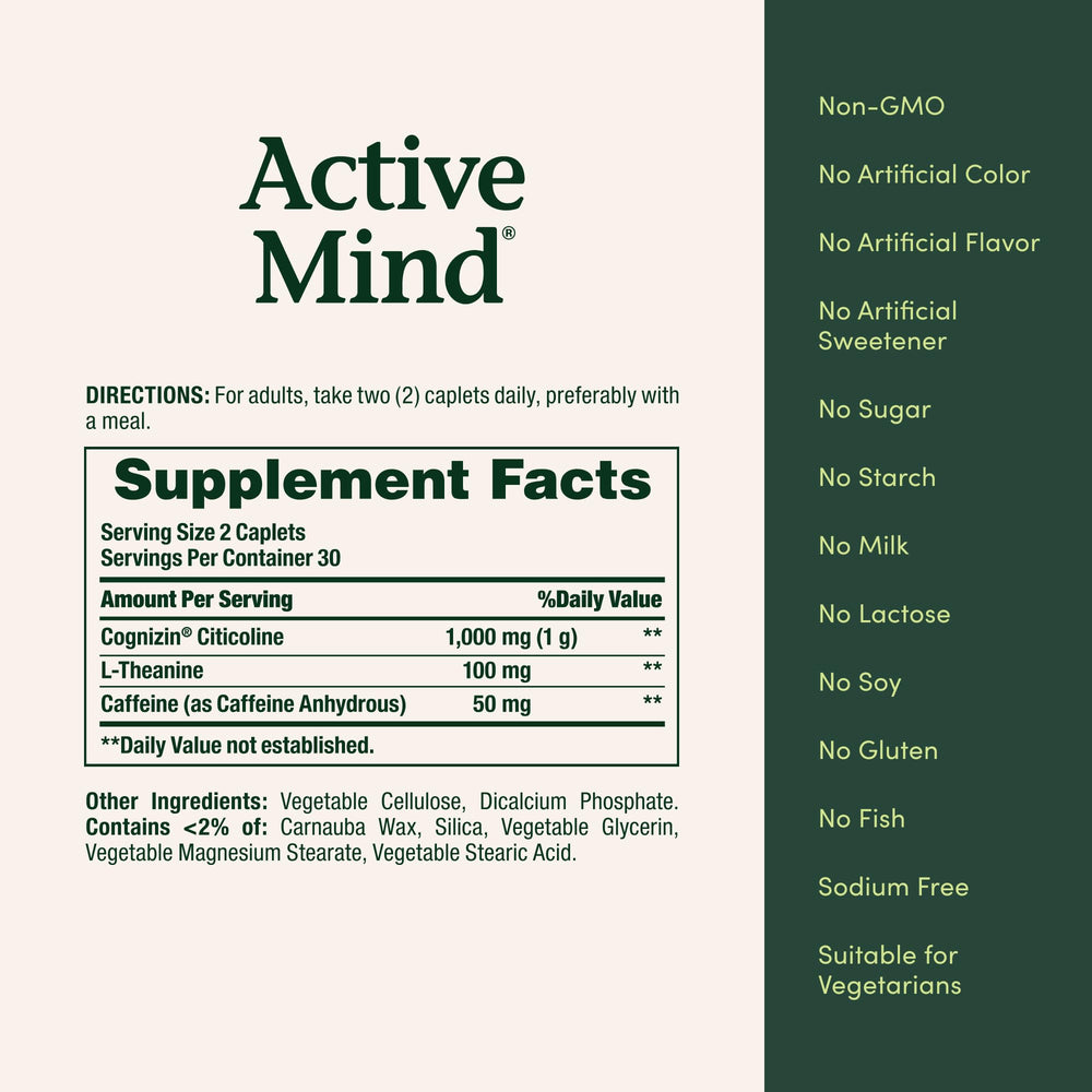 Nature's Bounty Active Mind stack with bottle and box for daily routine.
