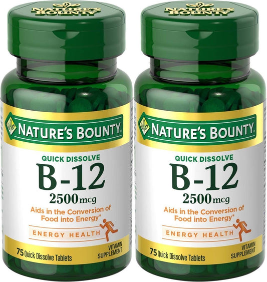 Nature's Bounty B-12 quick-dissolve cherry tablet for convenient daily use.