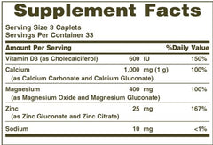 Nature's Bounty Calcium Magnesium Zinc cap pictured, emphasizing convenient one-a-day caplet