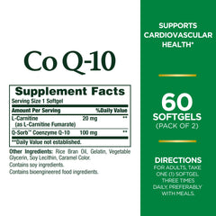 Nature's Bounty CoQ10 Plus L-Carnitine label showing gluten-free formula