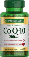 Nature's Bounty CoQ10 rapid-release softgels bottle highlights heart support and energy production.