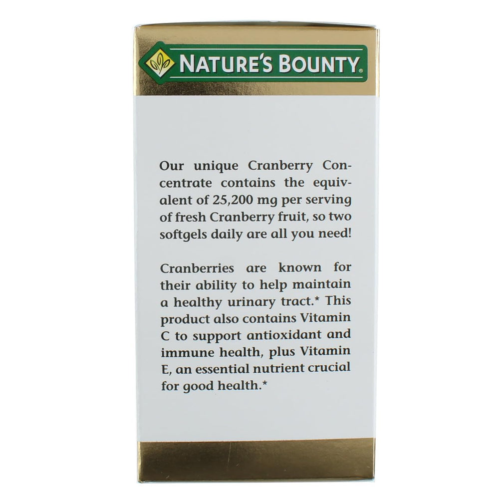 Nature's Bounty cranberry softgels close-up shows easy-to-swallow capsules.