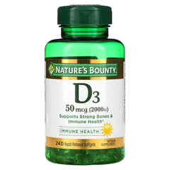 Nature's Bounty D3-2000 IU softgels bottle supports bone health.