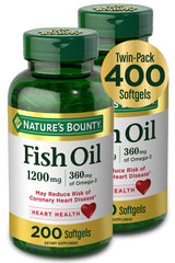 Nature's Bounty Fish Oil bottle with omega-3 softgels for heart health support
