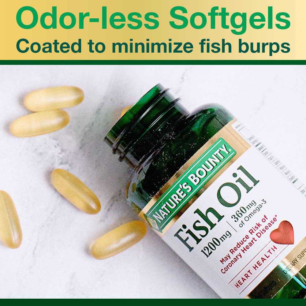 Nature's Bounty Fish Oil dispensing pour demonstrating convenient daily intake.