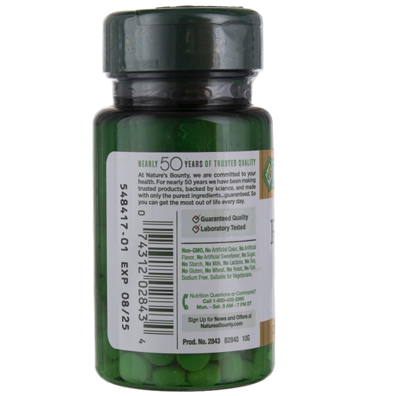 Nature's Bounty folic acid 800 mcg bottle label view, emphasizing high potency and packaging.