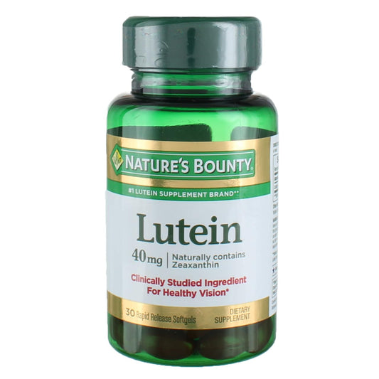 Nature's Bounty Lutein 40 mg bottle front showing packaging for daily eye health support.