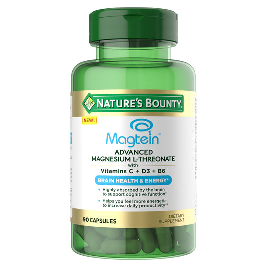 Nature's Bounty Magnesium L-Threonate bottle shot showcasing brain-health formula.