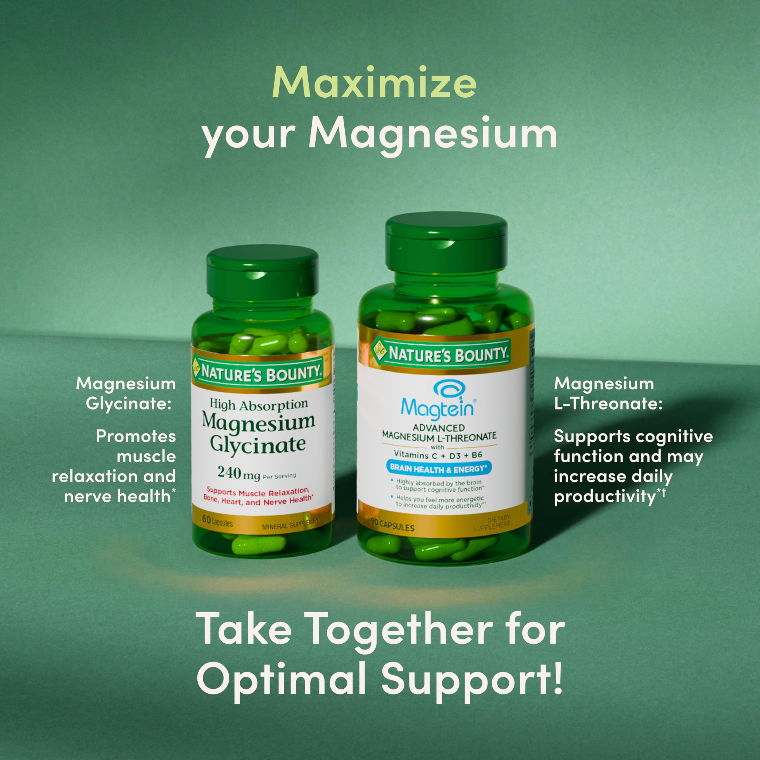 Nature's Bounty magnesium L-Threonate nutrition panel closeup for balanced wellness.