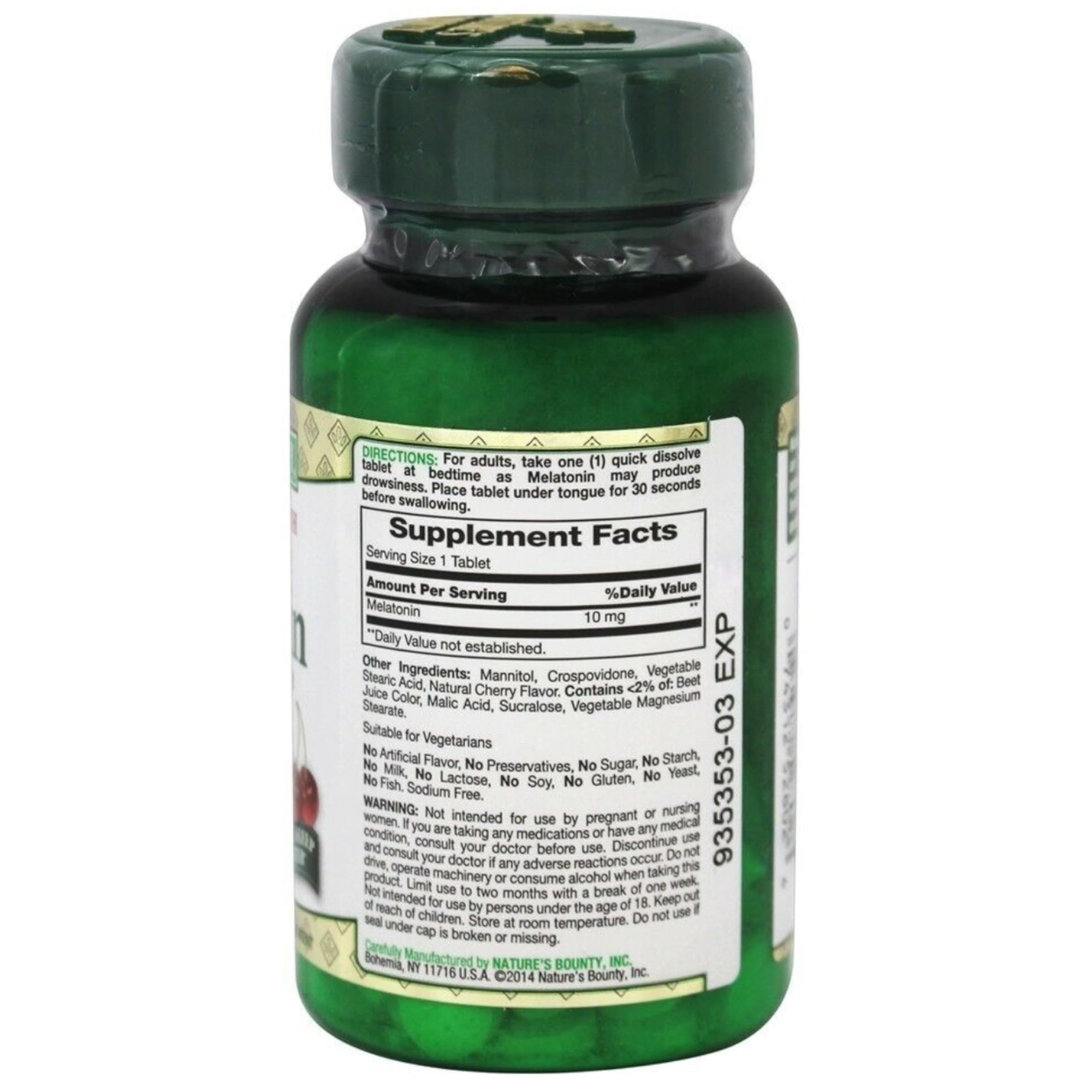 Nature's Bounty Melatonin cherry flavored tablets showing natural flavor experience