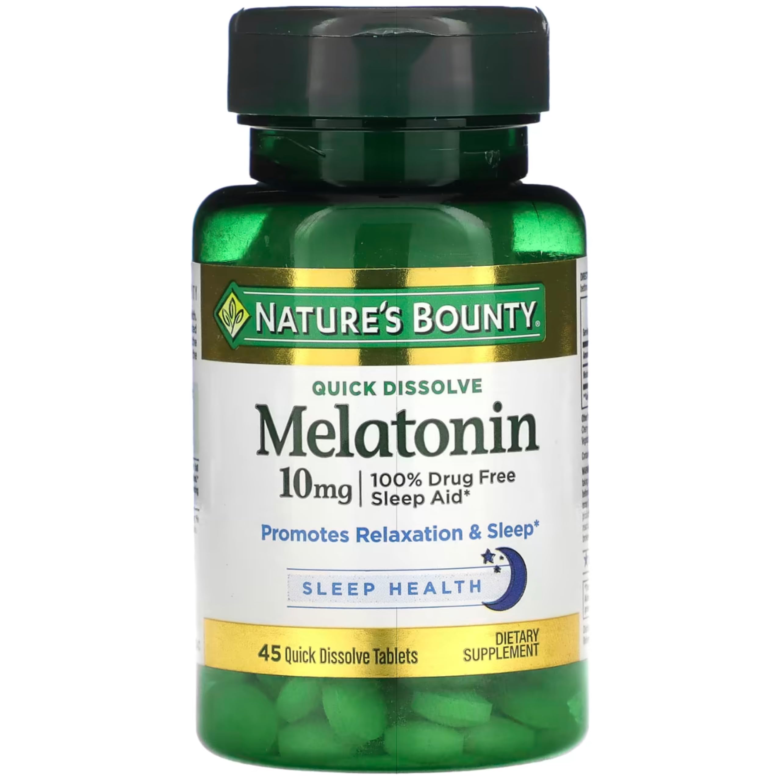 Nature's Bounty Melatonin quick dissolve bottle front view for easy night support