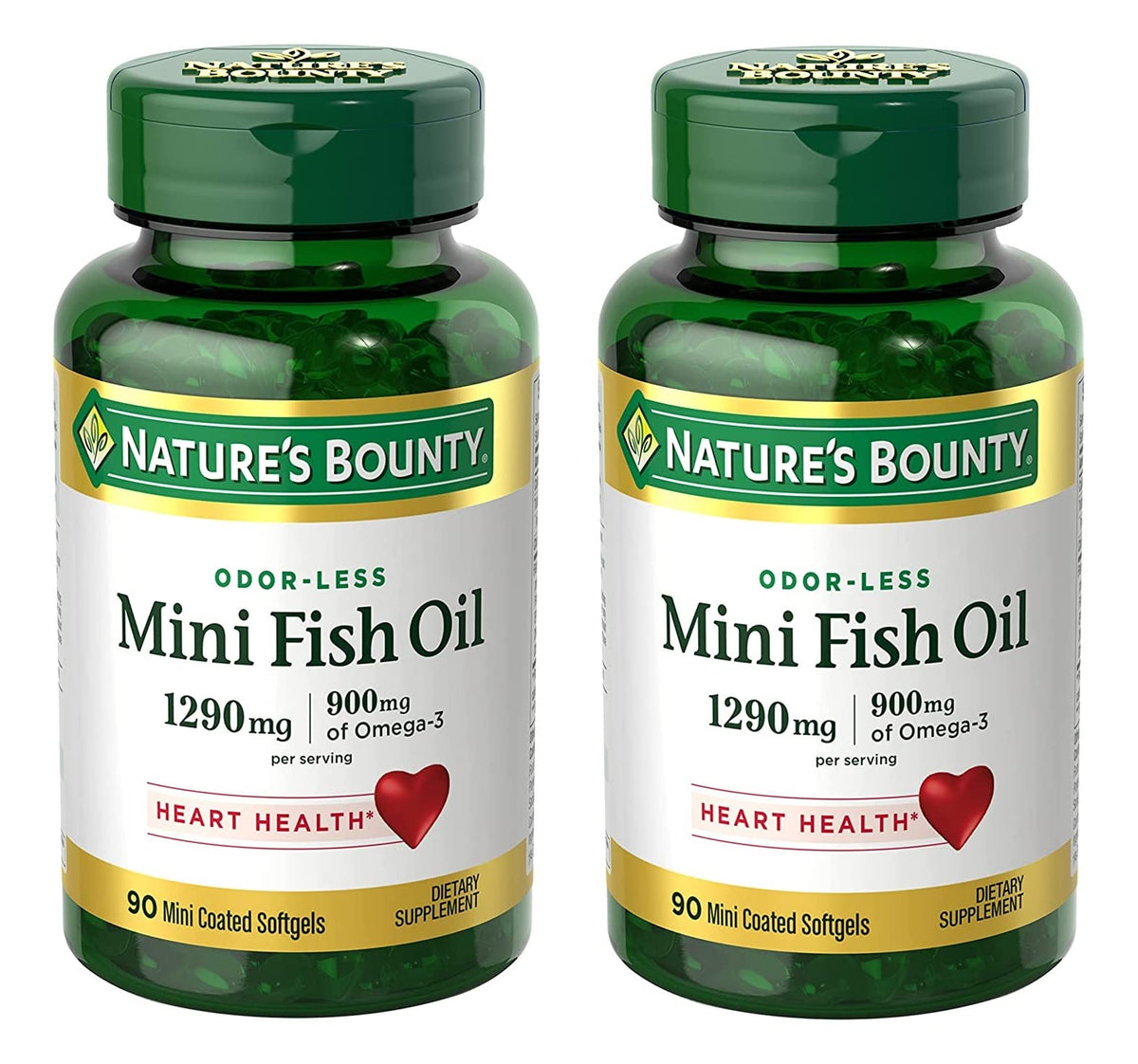 Nature's Bounty Mini Fish Oil Softgels bottle: 1290 mg formula for easy daily use.