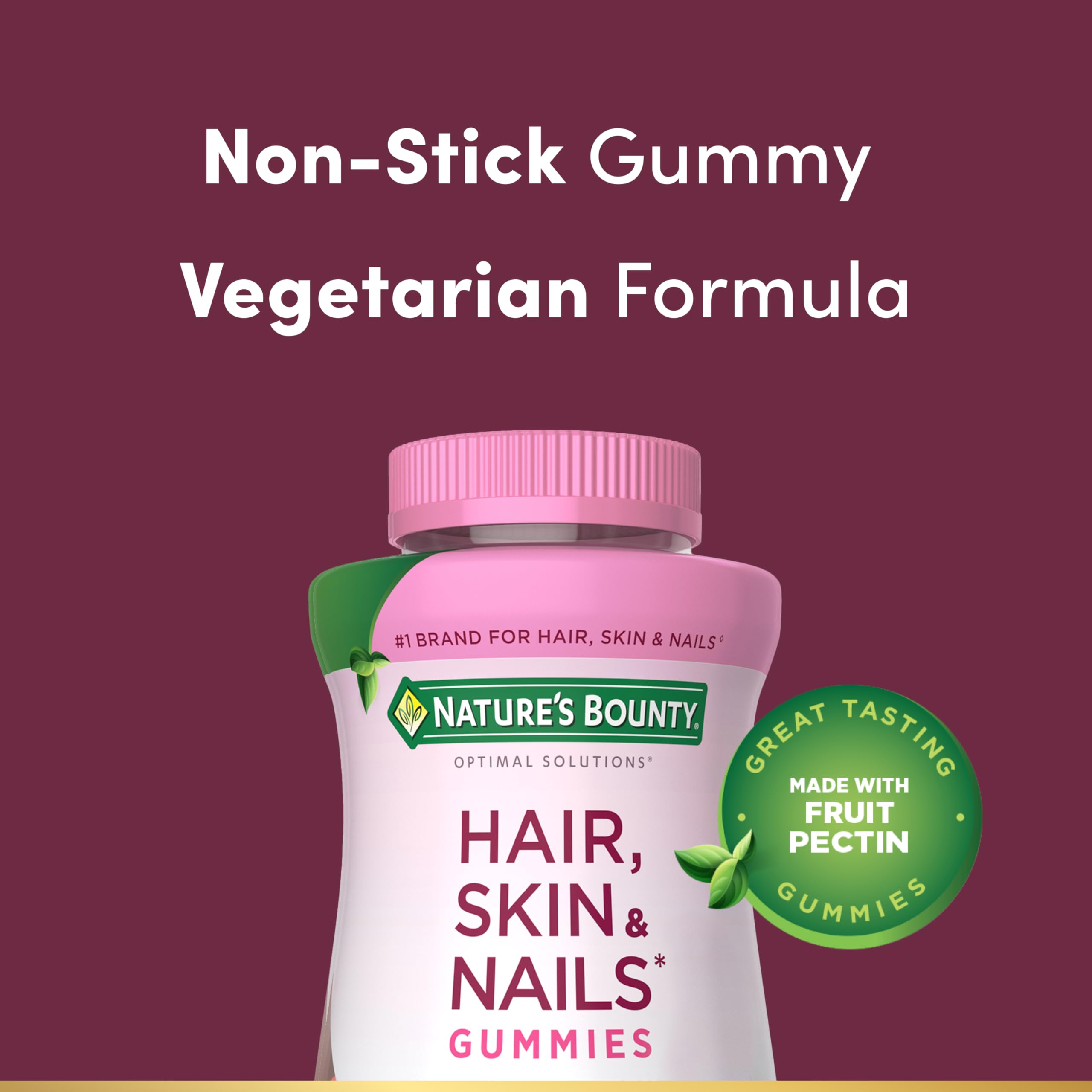 Nature's Bounty strawberry flavored vegetarian gummies in a clear jar