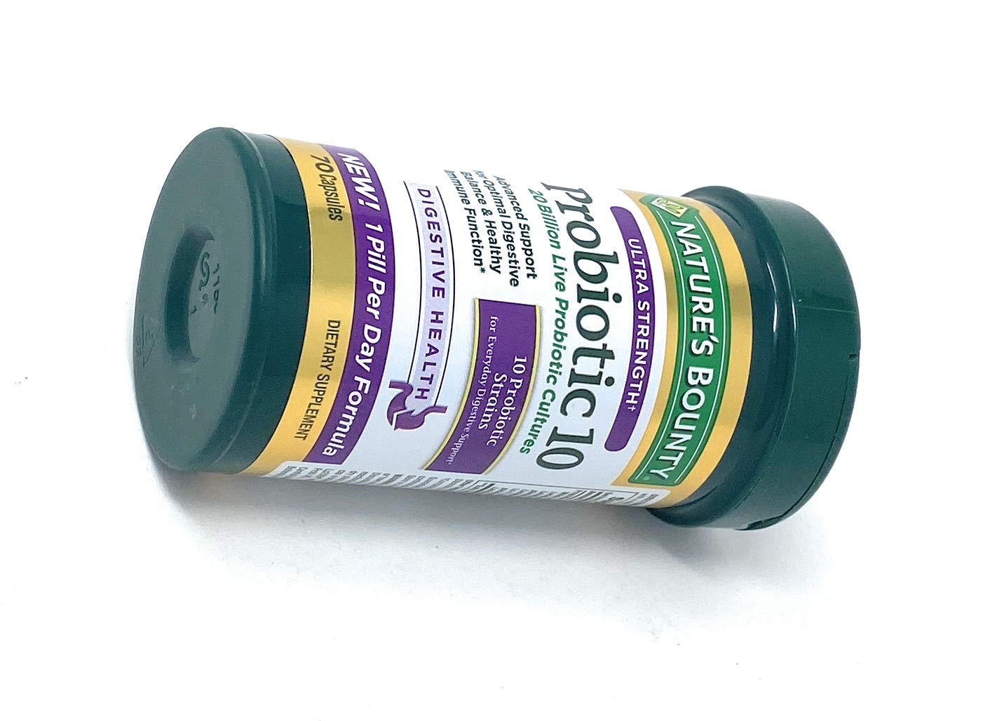Nature's Bounty Probiotic 10 back label details directions and supplement facts.