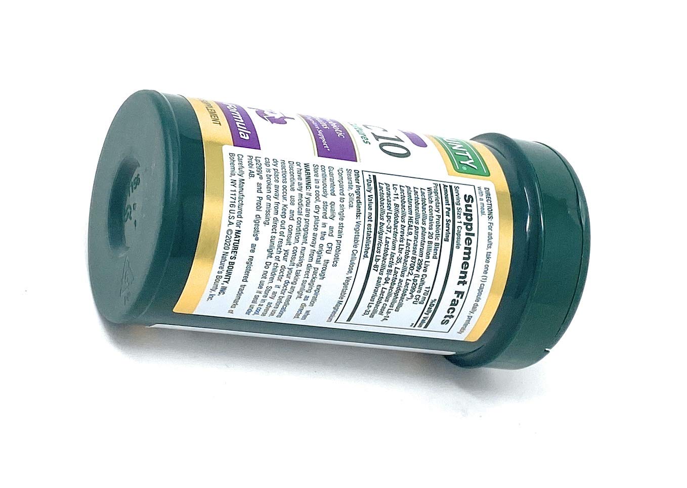 Nature's Bounty Probiotic 10 daily-use image demonstrates convenient one-per-day capsule.