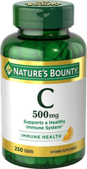 Nature's Bounty Pure Vitamin C 500 mg tablets bottle with clear label for trust