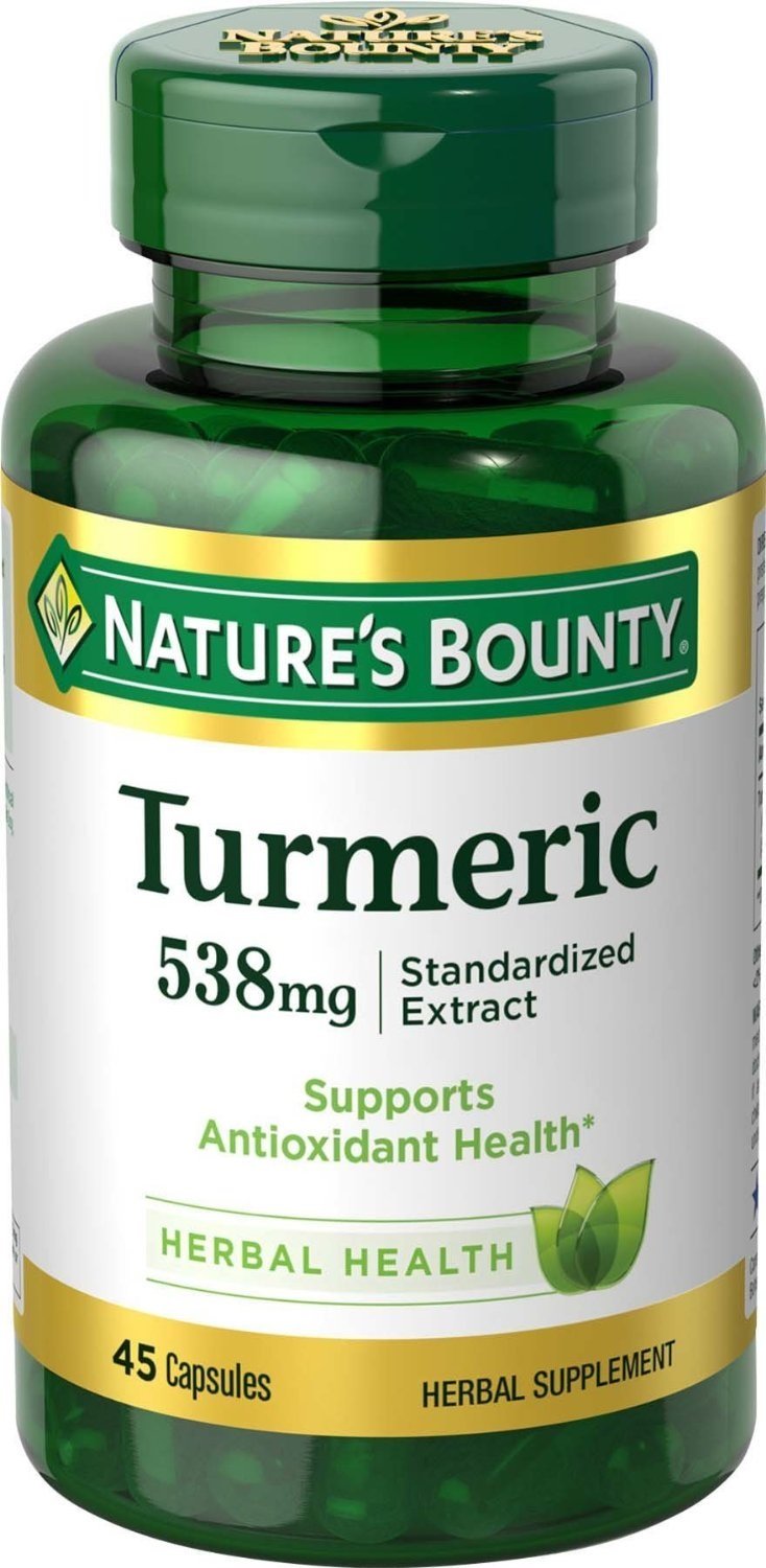 Nature's Bounty turmeric 538 mg bottle supports daily wellness.