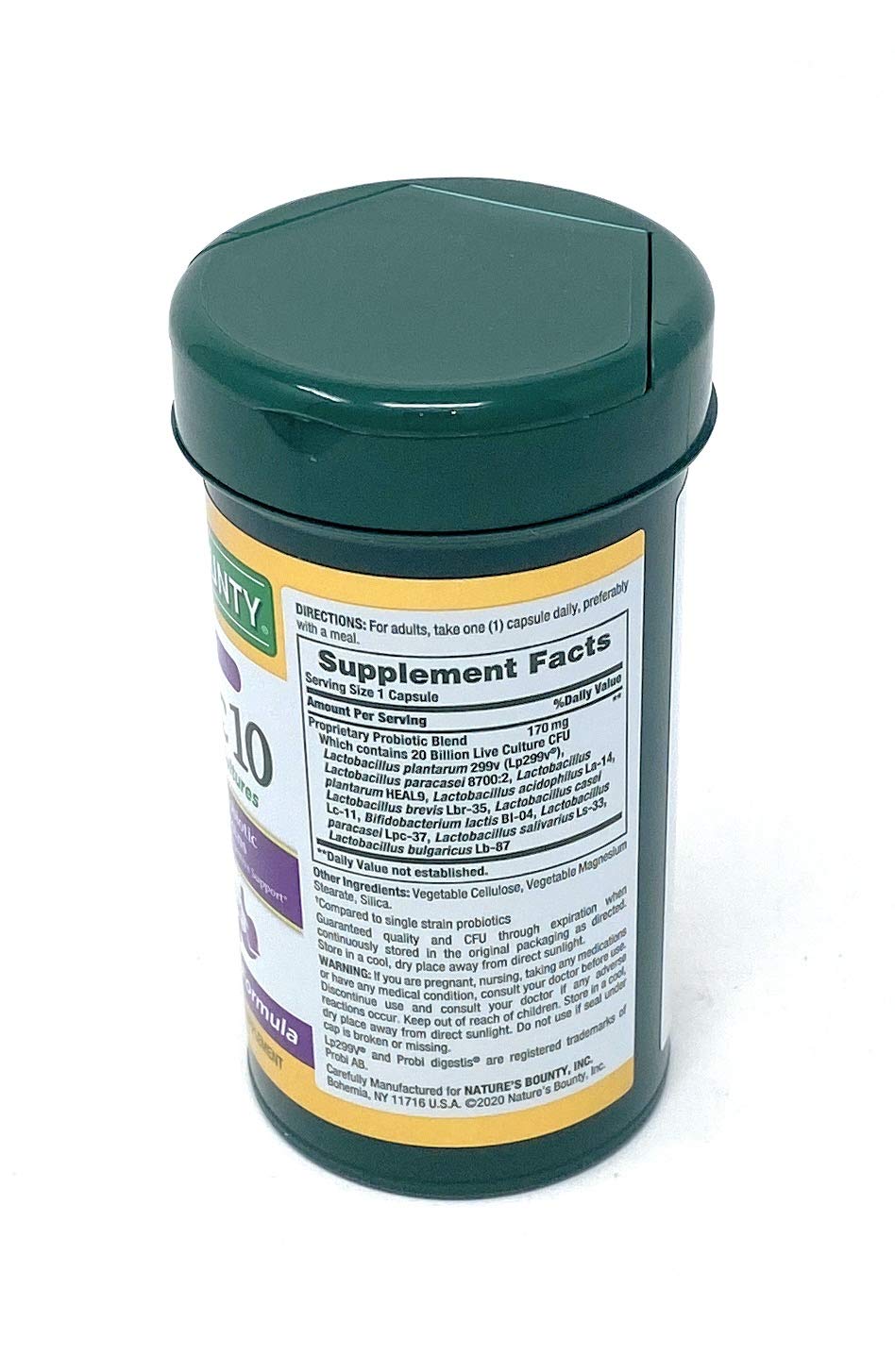 Nature's Bounty Ultra Strength Probiotic 10 capsules close-up, ready for daily digestive support.