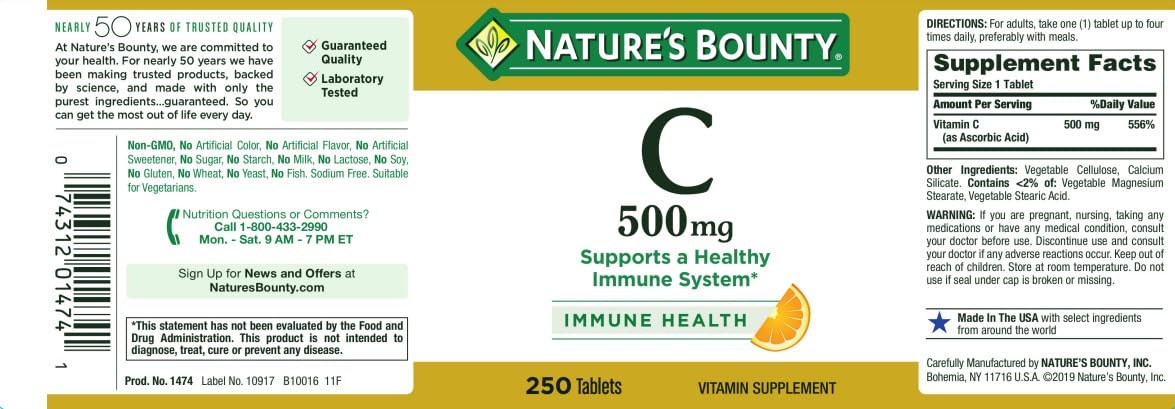Nature's Bounty Vitamin C 500 mg scene showing routine for daily use
