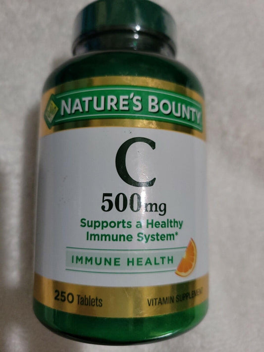 Nature's Bounty Vitamin C 500 mg tablets close-up pill, ready for daily immune support