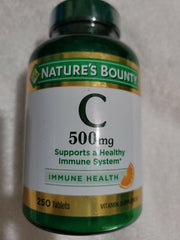Nature's Bounty Vitamin C 500 mg tablets close-up pill, ready for daily immune support