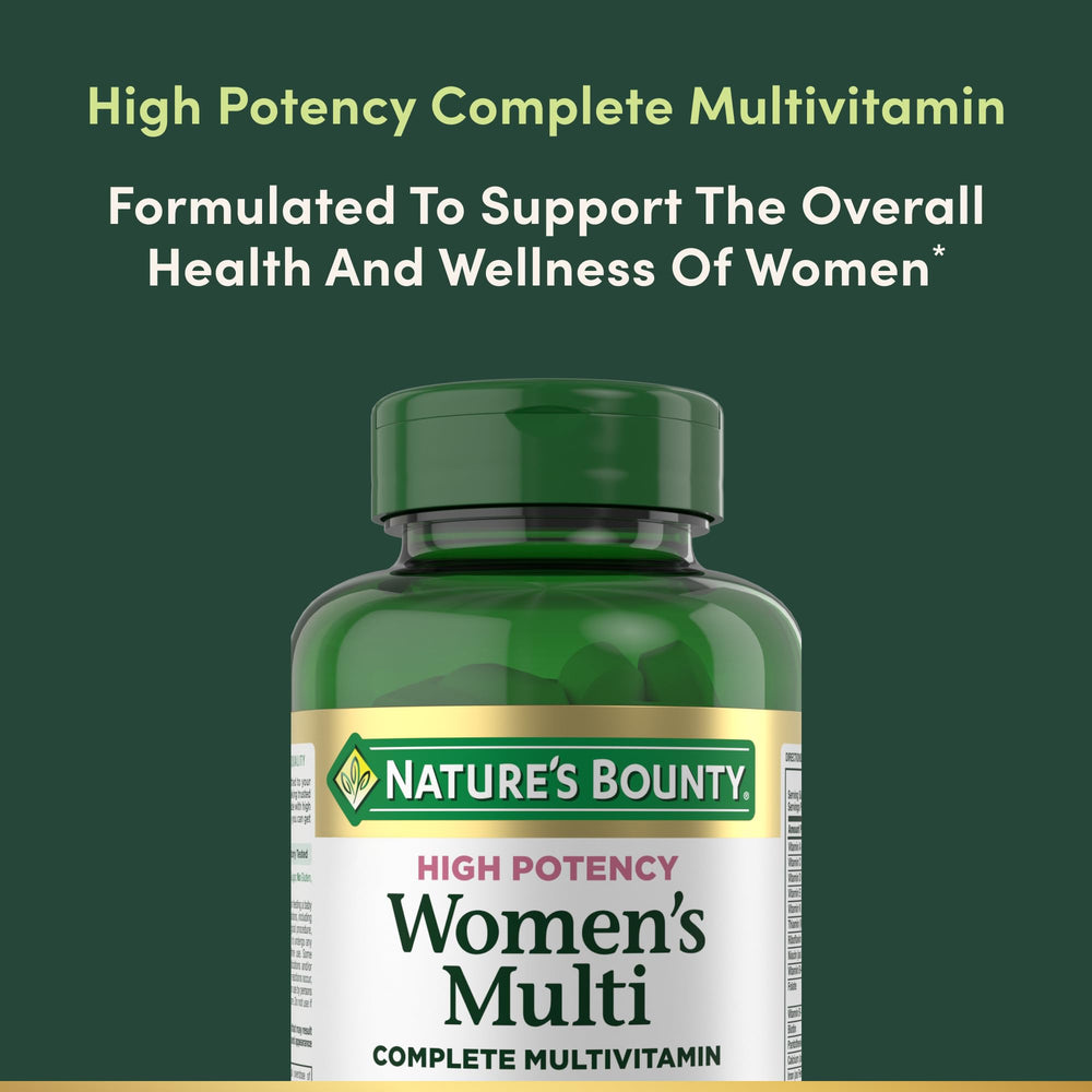Nature's Bounty Women's Multivitamin nutrition label emphasizes essential vitamins for immune support.