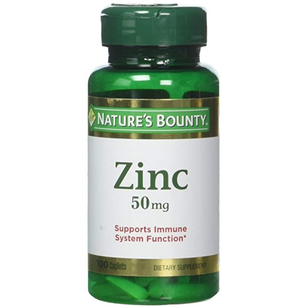 Close-up of Nature's Bounty zinc label showing 50 mg strength