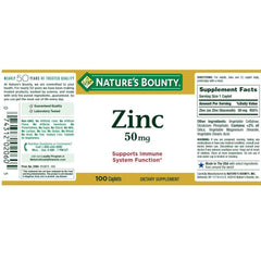 Non-GMO, gluten-free Nature's Bounty zinc caplets details