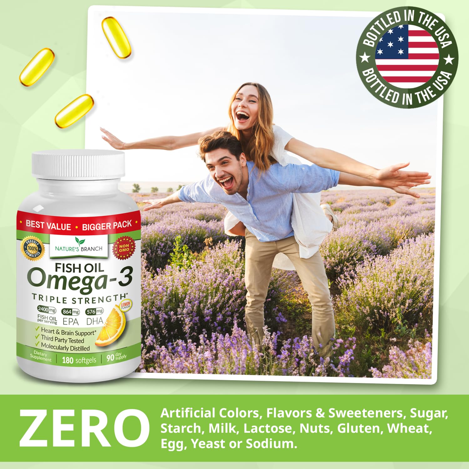 Nature's Branch 180-caplet bottle of omega-3 for daily routine