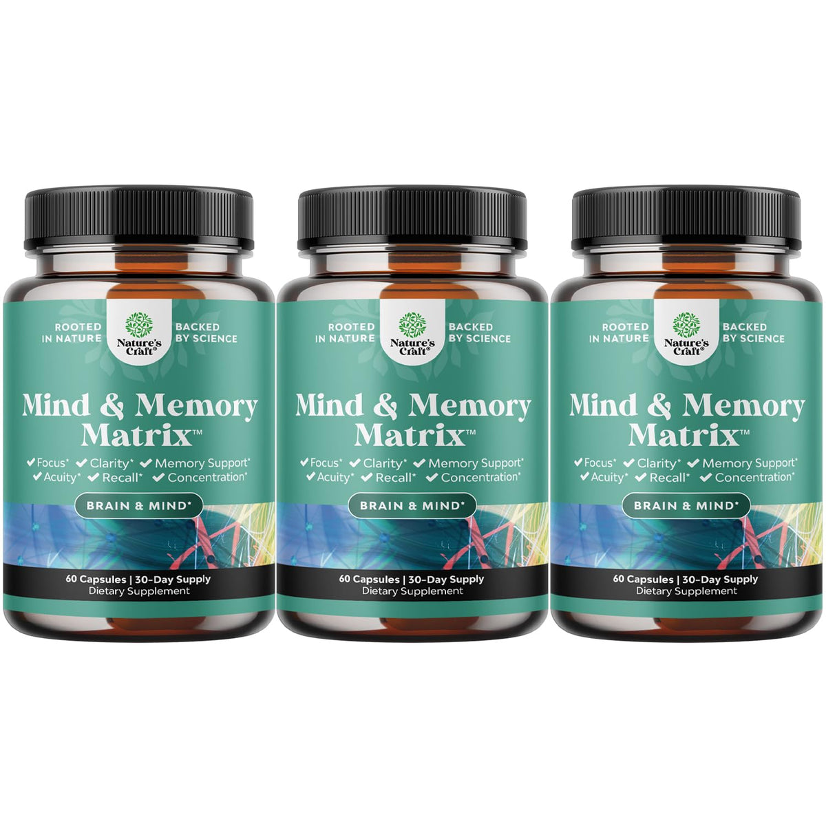 Natures Craft Advanced Brain Supplement pack front for cognitive support.