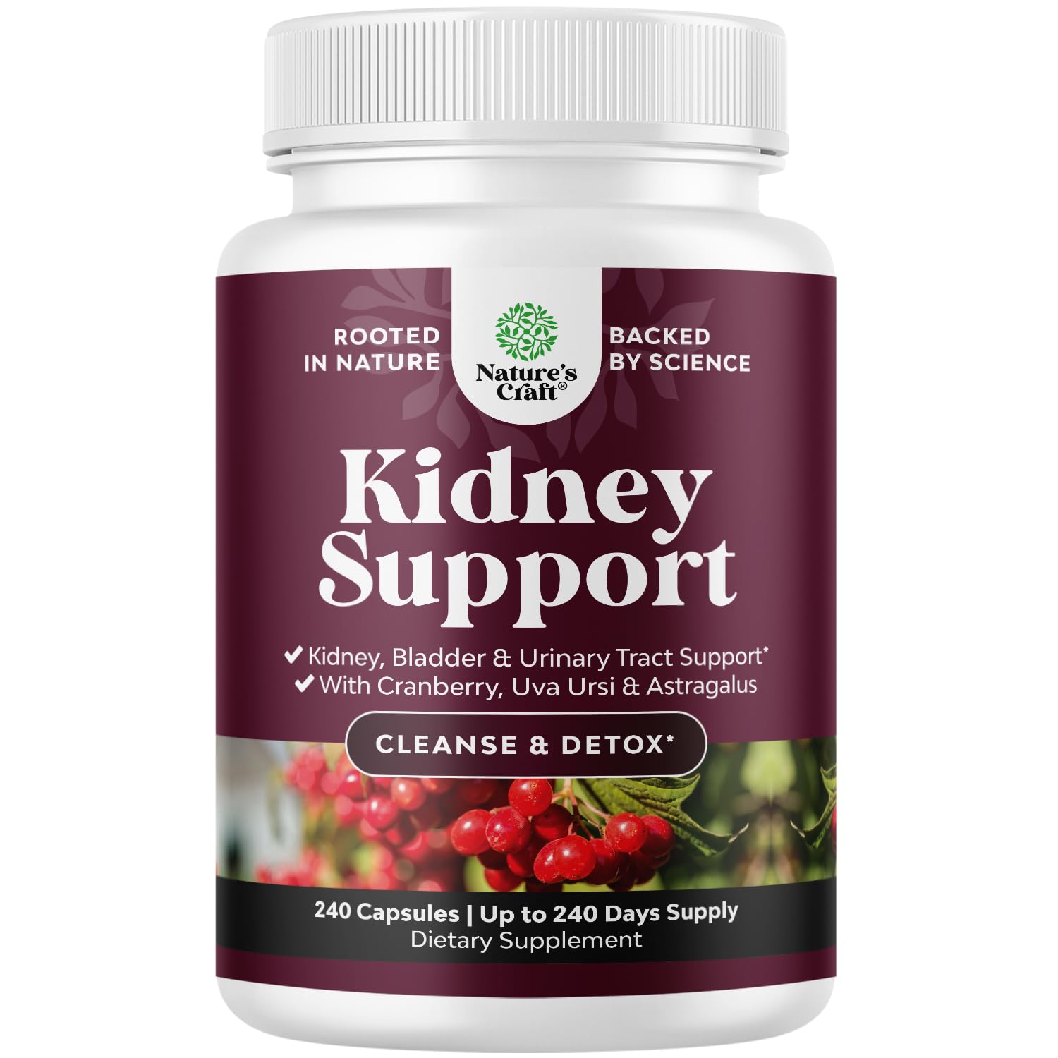 Natures Craft Advanced Kidney Cleanse bottle highlighting detox support for urinary health.