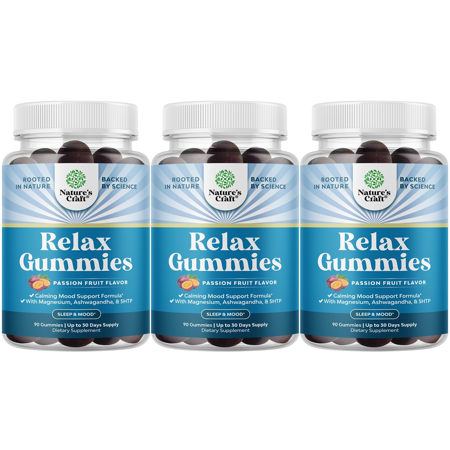 Natures Craft Calming Gummies bottle with ashwagandha promotes calm focus