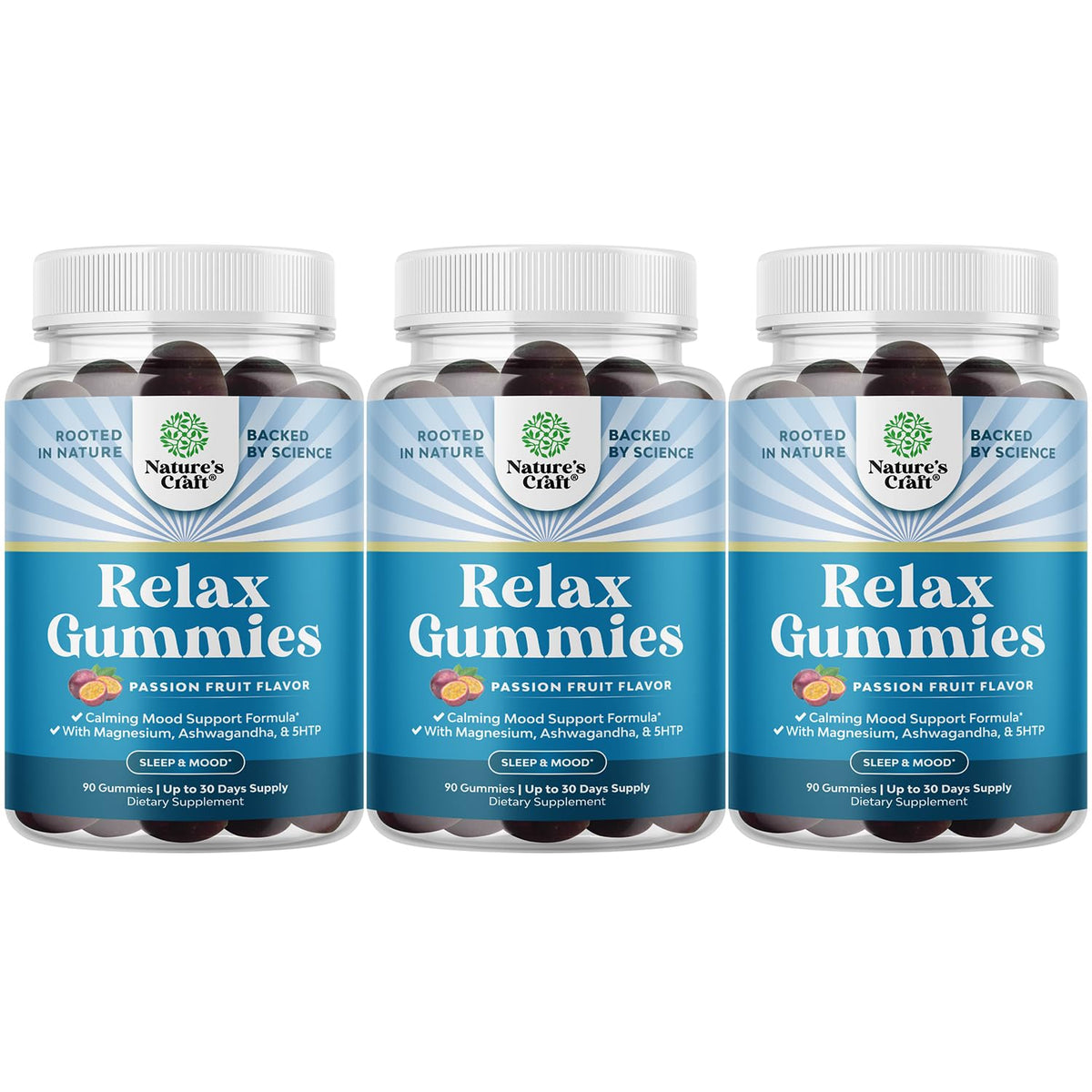 Natures Craft Calming Gummies bottle with ashwagandha promotes calm focus