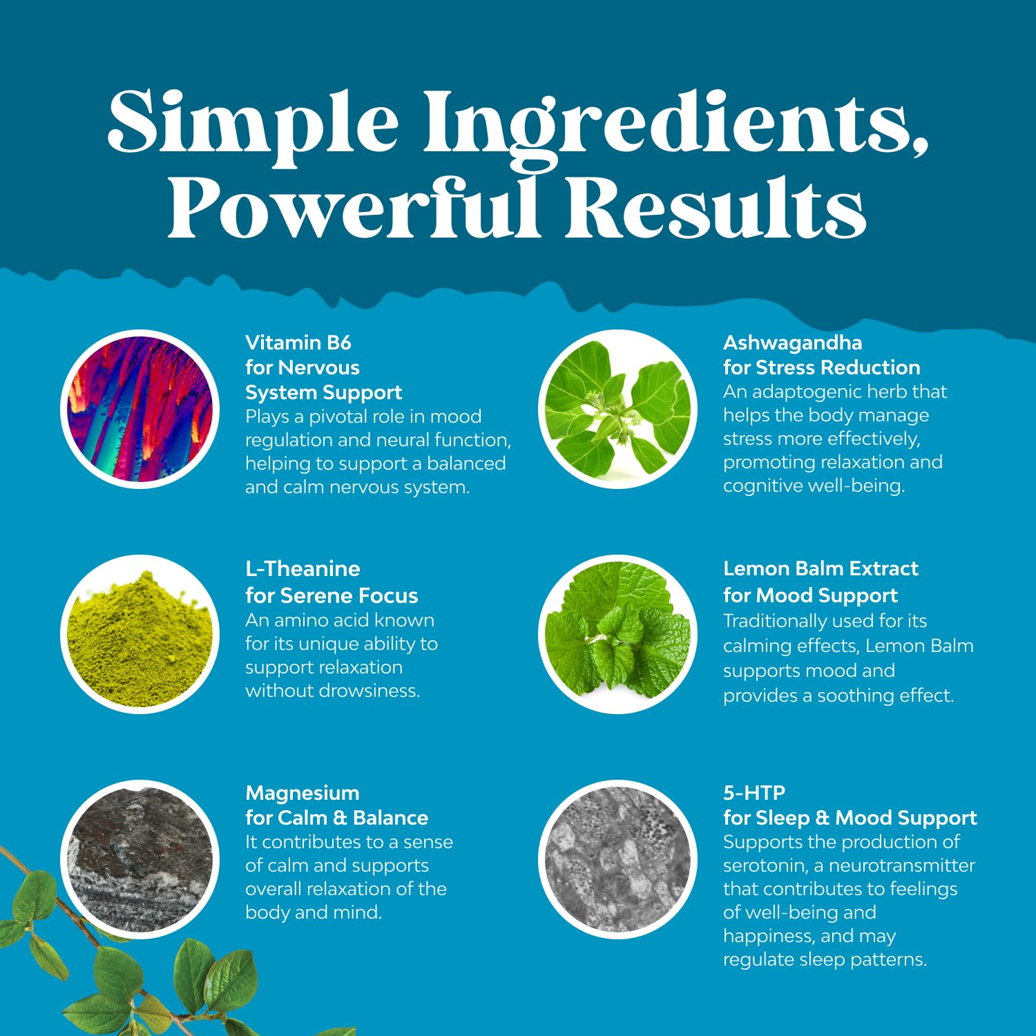 Natures Craft Calming Gummies ingredient panel including 5HTP and vitamin B6