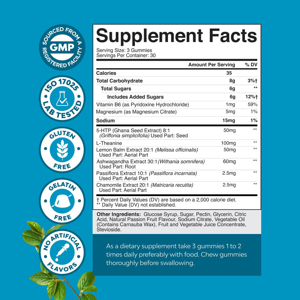 Natures Craft Calming Gummies label highlights magnesium citrate for mood support